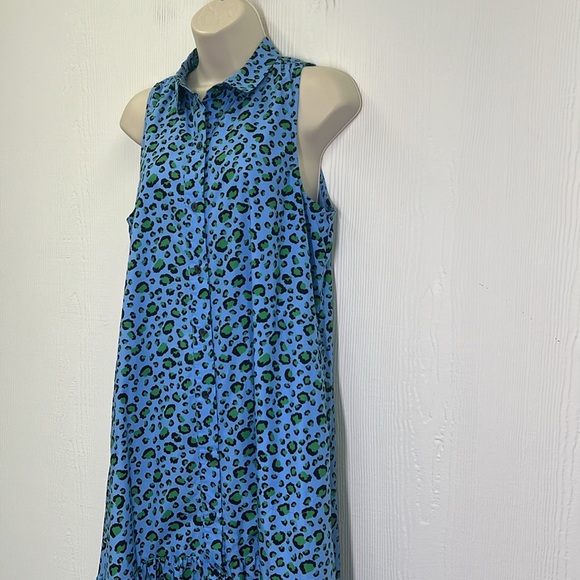 Anthropologie - Maeve Paola Flounced Cheetah Blue Print Sleeveless Midi Dress SM - Picture 6 of 14